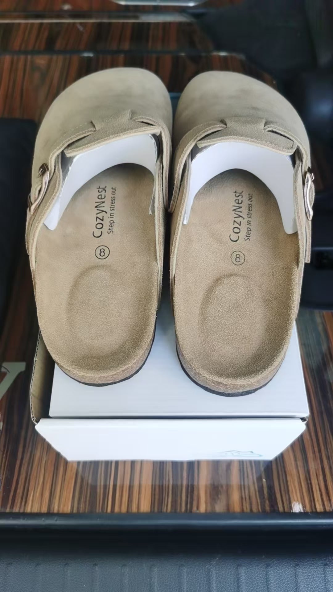 CozyNest Suede Buckle Clogs