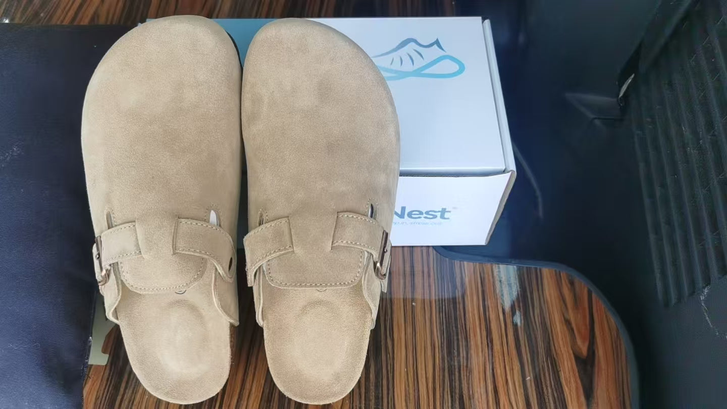 CozyNest Suede Buckle Clogs